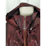 Char Char Califa LA Bling Hooded Ruffled Satin 3/4 Sleeve Bomber Jacket Womens L