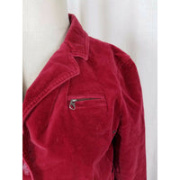 American Eagle Red Velvet Cropped Jean Jacket Blazer Womens M Fitted Tailored