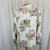 Coldwater Creek Linen Hawaiian City Scape Art To Wear Jacket Blazer Womens XL