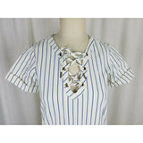 Madewell Harbor Lace up Shift Dress Ivory Blue Pinstriped Striped Womens 2XS XXS