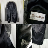 Bruce Hunt Black & White Checked Wool Peacoat Polo Coat Mens L Vintage 80s VTG