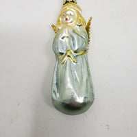 Vintage Painted Glass Figural Winged Angel Christmas Ornaments Teardrop Shape 4"