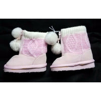 Ruby Pink Faux Shearling Knit Toddler Girls Baby Booties Boots Shoes Pom Poms 2