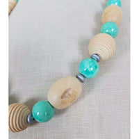 Chunky Large Wooden Beads Crackle Glaze Sky Blue Agate Beaded Necklace Choker