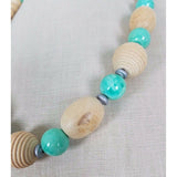 Chunky Large Wooden Beads Crackle Glaze Sky Blue Agate Beaded Necklace Choker