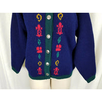 Pitlochry Scotland Wool Knit Floral Pewter Buttons Cardigan Sweater Womens M L