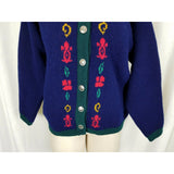 Pitlochry Scotland Wool Knit Floral Pewter Buttons Cardigan Sweater Womens M L