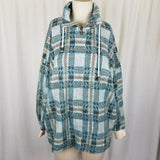 Express French Country Fuzzy Fleece Plaid Pullover 1/4 Zip Up Jacket Womens L