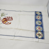 VINTAGE Stevens Rooster Rabbits Swan Flowers Woven 100% Linen Dish Tea Towel NOS