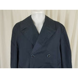 Vintage Koratron Double Breasted Deep Pile Fur Lined Trench Coat Mens M L Navy