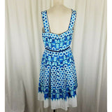 Adrianna Papell Summer Tank Pleated Twirl Satin Dress Womens 8 Cobalt Floral