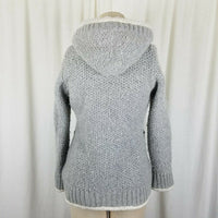LL Bean Hooded Shearling Lined Wool Toggle Knit Sweater Jacket Cardigan Womens S