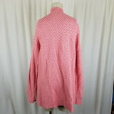 LL Bean Long Boucle Waffle Open Front Wrap Cotton Cardigan Sweater Womens M Pink