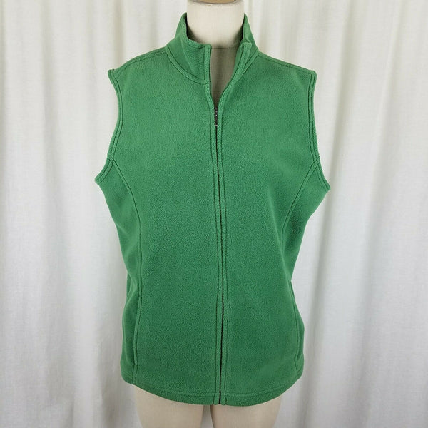 LL Bean Fleece Vest Womens XL Full Zip Up Bright Green Stretch Funnel Neck