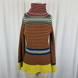 Ginka 100% Lambswool Horizontal Striped Turtleneck Sweater Womens M Retro 70s