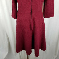 Modcloth Cable Jersey Knit Fit & Flare Twirl Dress Womens L Red Stretch Scoop