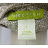 Sigrid Olsen Woven Tan Linen Cotton Pink Piped Button Up Jacket Blazer Womens 8