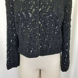 Ursula of Switzerland Heavily Sequined Black Satin Blazer Jacket Womens 12P USA