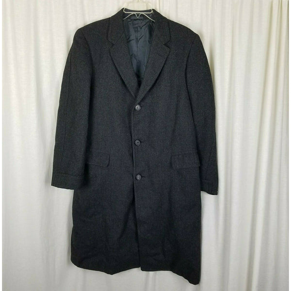 Roger Brooks Heritage Cheviot Herringbone Tweed Wool Peacoat Mens L Vintage Coat