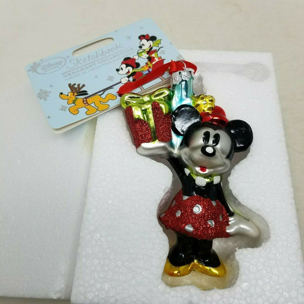 Disney Minnie Mouse Presents Blown Glass 2015 Christmas Sketchbook Ornament Gift