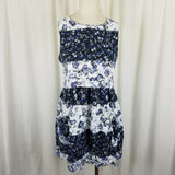 TopShop Floral Wide Striped Mini Short Dress Womens 6 Blue & White Prairie Twirl