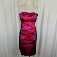 Cache Satin Geometric Strapless Mini Cocktail Dress Womens 6 Sexy Bodycon Loud