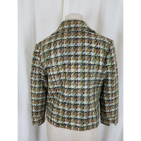 Millard Fillmore Green Houndstooth Tweed Cropped Jacket Womens 10 Woven Vegan