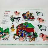 Holiday Friends Print Appliques Fabric Cut & Sew Panel Santa Barn Farm Animals