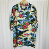 Vintage Big Dogs Hawaiian Camp Shirt 50s Convertible Cars Club Hibiscus Men 2XLT