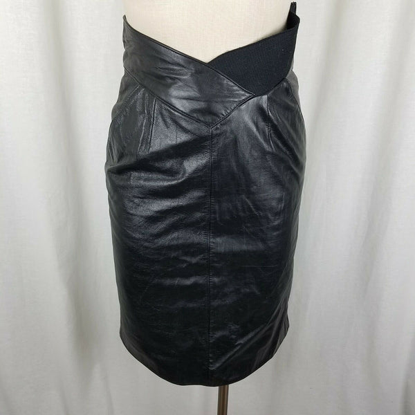 Wilsons Leather Fitted Sexy Black Pencil Skirt Womens 6 Stretch Waist Biker Knee