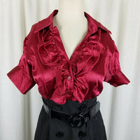 Roulette Colorblock Double Breasted Belted Mini Satin Coat Dress Womens 10 Goth