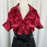 Roulette Colorblock Double Breasted Belted Mini Satin Coat Dress Womens 10 Goth