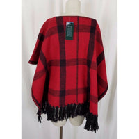 LRL Ralph Lauren Red Buffalo Plaid Wool Woven Cape Stadium Blanket Womens S M