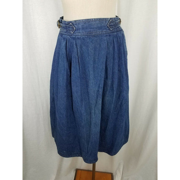 Vintage Gabriella Brazil Denim Blue Jean Swing Skirt Womens sz 10 Pleated Buckle