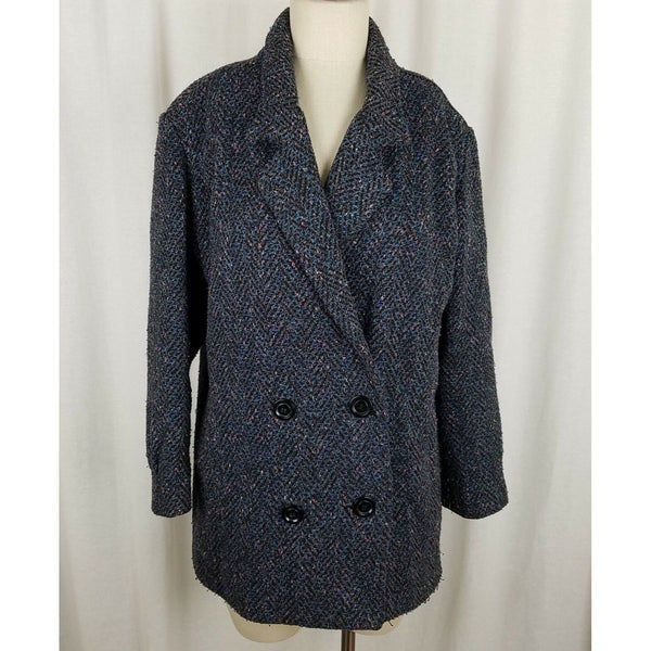 Vintage BBI Wool Black Double Breasted Peacoat Coat Womens 10 Speckled Tweed 80s