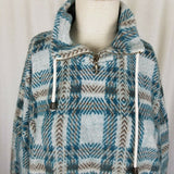 Express French Country Fuzzy Fleece Plaid Pullover 1/4 Zip Up Jacket Womens L