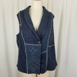 Coldwater Creek Patchwork Shawl Collar Wrap Style Blue Vest Womens 1X Plus Size