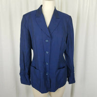 Sigrid Olsen Woven Dark Blue Button Up Jacket Blazer Womens 10 Apron Pockets