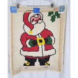 Vintage SANTA Claus Wool Latch Hook Christmas WALL HANGING Rug COMPLETED 21x26