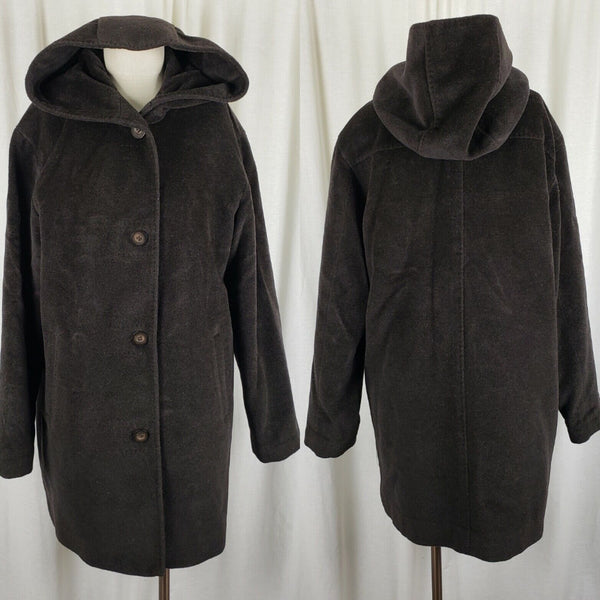 Jones New York Hooded Wool Midi Peacoat Coat Womens 6 Chocolate Brown G-III Long