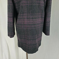 Paul Levy Purple Plaid Mohair Wool Midi Peacoat Womens M  L Vintage 80s Black