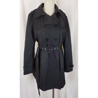 Kenneth Cole Reaction Black Double Breasted Belted Cape Top Trench Coat Womens L