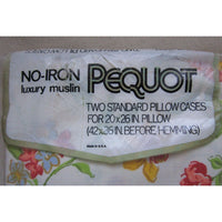 Pequot No Iron Luxury Muslin 2 Standard Floral Pillow Cases Mid Century NOS 70s