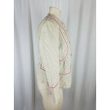 Sigrid Olsen Woven Tan Linen Cotton Pink Piped Button Up Jacket Blazer Womens 8