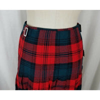 Vintage Belted Wool Tartan Scotch Plaid Kilt Wrap Skirt Womens S Red Buckles