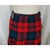 Vintage Belted Wool Tartan Scotch Plaid Kilt Wrap Skirt Womens S Red Buckles