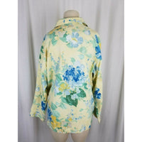 Orvis Yellow Floral Blue Flowers Art to Wear Jean Denim Shirt Jacket Womens S