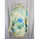 Orvis Yellow Floral Blue Flowers Art to Wear Jean Denim Shirt Jacket Womens S