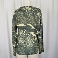 NWT Pierri New York Lightweight Knit Sweater Gold Metallic Animal Print Womens