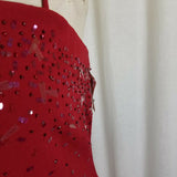 Tahari Petites Red Maxi Fitted Slinky Sexy Beaded Dress Womens 12P 80s Vintage